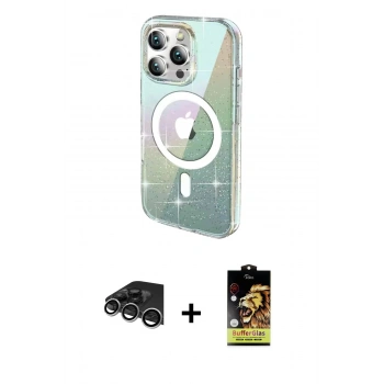 MARSİLYAN™- iPhone 14 Pro Max Kılıf Odak Modern Serisi - Siyah Buffer Cam Ekran Koruyucu + Raze Metal Kamera Lens - GS