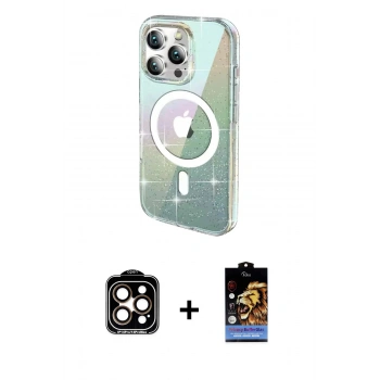 MARSİLYAN™- iPhone 14 Pro Max Kılıf Odak Modern Serisi - Siyah Buffer Hayalet Cam Ekran Koruyucu + PVD Metal Kamera Lens - TU