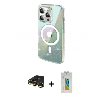 MARSİLYAN™- iPhone 14 Pro Max Kılıf Odak Modern Serisi - Siyah Polymer Nano Ekran Koruyucu + Raze Metal Kamera Lens - GD