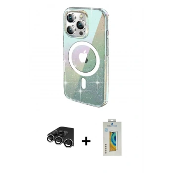 MARSİLYAN™- iPhone 14 Pro Max Kılıf Odak Modern Serisi - Siyah Polymer Nano Ekran Koruyucu + Raze Metal Kamera Lens - GS