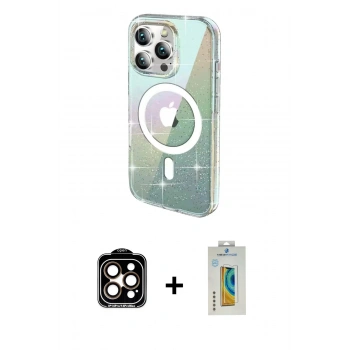 MARSİLYAN™- iPhone 14 Pro Max Kılıf Odak Modern Serisi - Siyah Polymer Nano Ekran Koruyucu + PVD Metal Kamera Lens - TU