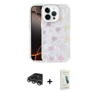 MARSİLYAN™- iPhone 14 Pro Max Kılıf Odak Prime - Şeffaf Pasifik Cam Ekran Koruyucu + Raze Metal Kamera Lens - GS