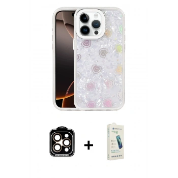 MARSİLYAN™- iPhone 14 Pro Max Kılıf Odak Prime - Şeffaf Pasifik Cam Ekran Koruyucu + PVD Metal Kamera Lens - TU