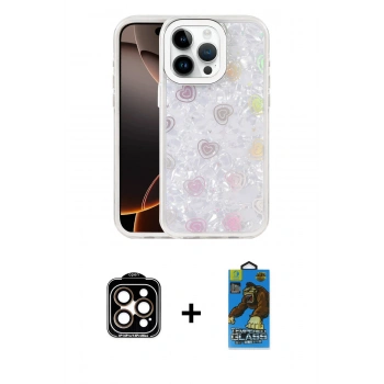MARSİLYAN™- iPhone 14 Pro Max Kılıf Odak Prime - Siyah 18D Cam Ekran Koruyucu + PVD Metal Kamera Lens - TU