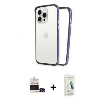 MARSİLYAN™- iPhone 14 Pro Max Kılıf Pusula Asil Koleksiyonu - Şeffaf Pasifik Cam Ekran Koruyucu + Bilvis Titan Kamera Lens - SH