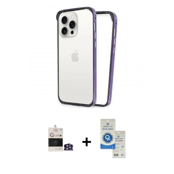 MARSİLYAN™- iPhone 14 Pro Max Kılıf Pusula Asil Koleksiyonu - Şeffaf Royal Nano Ekran Koruyucu + Bilvis Titan Kamera Lens - GS