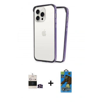 MARSİLYAN™- iPhone 14 Pro Max Kılıf Pusula Asil Koleksiyonu - Siyah 18D Cam Ekran Koruyucu + Bilvis Titan Kamera Lens - GD