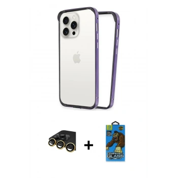 MARSİLYAN™- iPhone 14 Pro Max Kılıf Pusula Asil Koleksiyonu - Siyah 18D Cam Ekran Koruyucu + Raze Metal Kamera Lens - GD