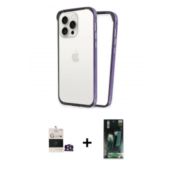 MARSİLYAN™- iPhone 14 Pro Max Kılıf Pusula Asil Koleksiyonu - Siyah 360 Mat Full Body Arka Koruyucu + Bilvis Titan Kamera Lens - GD