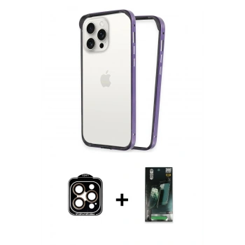 MARSİLYAN™- iPhone 14 Pro Max Kılıf Pusula Asil Koleksiyonu - Siyah 360 Mat Full Body Arka Koruyucu + PVD Metal Kamera Lens - TU