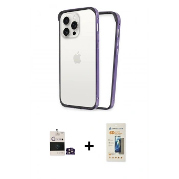 MARSİLYAN™- iPhone 14 Pro Max Kılıf Pusula Asil Koleksiyonu - Siyah 6D Mat Seramik Hayalet Nano Ekran Koruyucu + Bilvis Titan Kamera Lens - GD