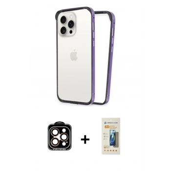 MARSİLYAN™- iPhone 14 Pro Max Kılıf Pusula Asil Koleksiyonu - Siyah 6D Mat Seramik Hayalet Nano Ekran Koruyucu + PVD Metal Kamera Lens - TU