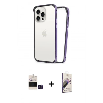 MARSİLYAN™- iPhone 14 Pro Max Kılıf Pusula Asil Koleksiyonu - Siyah Bilvis 3D Mat Cam Ekran Koruyucu + Bilvis Titan Kamera Lens - DNMR