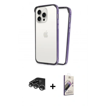 MARSİLYAN™- iPhone 14 Pro Max Kılıf Pusula Asil Koleksiyonu - Siyah Bilvis 3D Mat Cam Ekran Koruyucu + Raze Metal Kamera Lens - GS