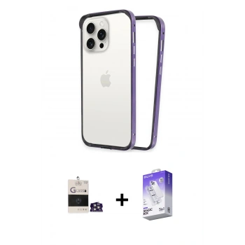 MARSİLYAN™- iPhone 14 Pro Max Kılıf Pusula Asil Koleksiyonu - Siyah Bilvis 5in1 3D Magic Cam Ekran Koruyucu + Bilvis Titan Kamera Lens - GS