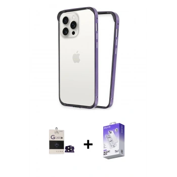 MARSİLYAN™- iPhone 14 Pro Max Kılıf Pusula Asil Koleksiyonu - Siyah Bilvis 5in1 3D Magic Cam Ekran Koruyucu + Bilvis Titan Kamera Lens - SH