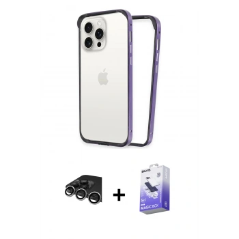 MARSİLYAN™- iPhone 14 Pro Max Kılıf Pusula Asil Koleksiyonu - Siyah Bilvis 5in1 5D Magic Hayalet Cam Ekran Koruyucu + Raze Metal Kamera Lens - GS