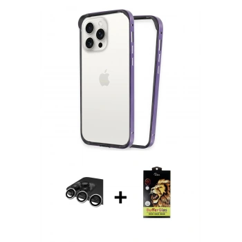 MARSİLYAN™- iPhone 14 Pro Max Kılıf Pusula Asil Koleksiyonu - Siyah Buffer Cam Ekran Koruyucu + Raze Metal Kamera Lens - GS