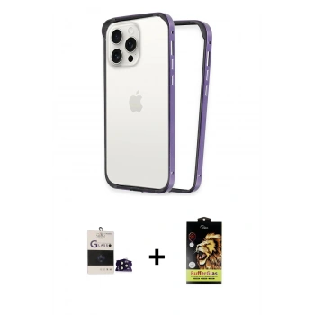 MARSİLYAN™- iPhone 14 Pro Max Kılıf Pusula Asil Koleksiyonu - Siyah Buffer Cam Ekran Koruyucu + Bilvis Titan Kamera Lens - SH