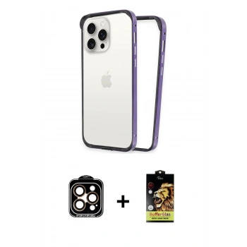 MARSİLYAN™- iPhone 14 Pro Max Kılıf Pusula Asil Koleksiyonu - Siyah Buffer Cam Ekran Koruyucu + PVD Metal Kamera Lens - TU