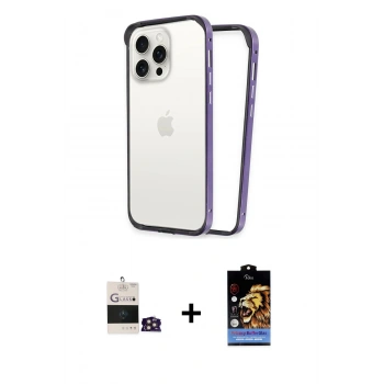 MARSİLYAN™- iPhone 14 Pro Max Kılıf Pusula Asil Koleksiyonu - Siyah Buffer Hayalet Cam Ekran Koruyucu + Bilvis Titan Kamera Lens - GD