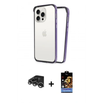 MARSİLYAN™- iPhone 14 Pro Max Kılıf Pusula Asil Koleksiyonu - Siyah Buffer Hayalet Cam Ekran Koruyucu + Raze Metal Kamera Lens - GS