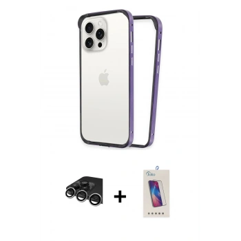 MARSİLYAN™- iPhone 14 Pro Max Kılıf Pusula Asil Koleksiyonu - Siyah Joko 5D Cam + Raze Metal Kamera Lens - GS