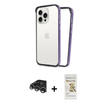 MARSİLYAN™- iPhone 14 Pro Max Kılıf Pusula Asil Koleksiyonu - Siyah Mat Seramik Nano Ekran Koruyucu + Raze Metal Kamera Lens - GS