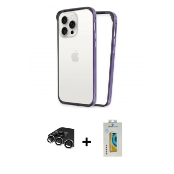 MARSİLYAN™- iPhone 14 Pro Max Kılıf Pusula Asil Koleksiyonu - Siyah Polymer Nano Ekran Koruyucu + Raze Metal Kamera Lens - GS