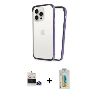 MARSİLYAN™- iPhone 14 Pro Max Kılıf Pusula Asil Koleksiyonu - Siyah Polymer Nano Ekran Koruyucu + Bilvis Titan Kamera Lens - SH