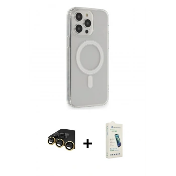 MARSİLYAN™- iPhone 14 Pro Max Kılıf Pusula Çizgi Koleksiyonu - Şeffaf Pasifik Cam Ekran Koruyucu + Raze Metal Kamera Lens - GD