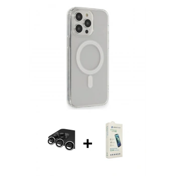 MARSİLYAN™- iPhone 14 Pro Max Kılıf Pusula Çizgi Koleksiyonu - Şeffaf Pasifik Cam Ekran Koruyucu + Raze Metal Kamera Lens - GS