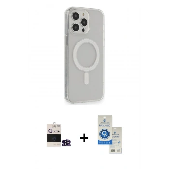 MARSİLYAN™- iPhone 14 Pro Max Kılıf Pusula Çizgi Koleksiyonu - Şeffaf Royal Nano Ekran Koruyucu + Bilvis Titan Kamera Lens - DNMR