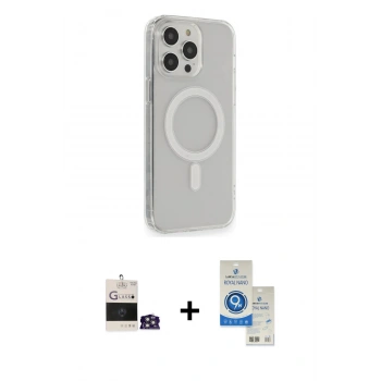 MARSİLYAN™- iPhone 14 Pro Max Kılıf Pusula Çizgi Koleksiyonu - Şeffaf Royal Nano Ekran Koruyucu + Bilvis Titan Kamera Lens - GS