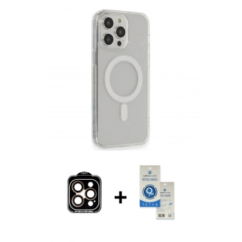 MARSİLYAN™- iPhone 14 Pro Max Kılıf Pusula Çizgi Koleksiyonu - Şeffaf Royal Nano Ekran Koruyucu + PVD Metal Kamera Lens - TU