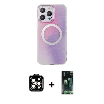 MARSİLYAN™- iPhone 14 Pro Max Kılıf Pusula Form - Şeffaf 360 Full Body Arka Koruyucu + PVD Metal Kamera Lens - TU