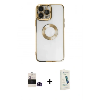 MARSİLYAN™- iPhone 14 Pro Max Kılıf Pusula Form - Şeffaf Pasifik Cam Ekran Koruyucu + Bilvis Titan Kamera Lens - SH