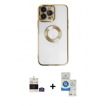 MARSİLYAN™- iPhone 14 Pro Max Kılıf Pusula Form - Şeffaf Royal Nano Ekran Koruyucu + Bilvis Titan Kamera Lens - GS