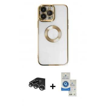 MARSİLYAN™- iPhone 14 Pro Max Kılıf Pusula Form - Şeffaf Royal Nano Ekran Koruyucu + Raze Metal Kamera Lens - GS