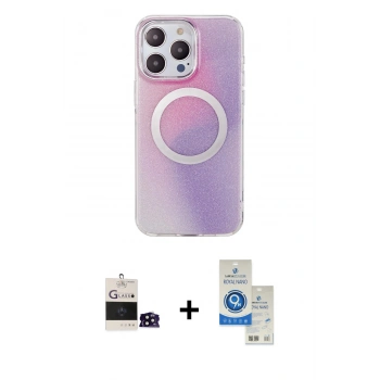 MARSİLYAN™- iPhone 14 Pro Max Kılıf Pusula Form - Şeffaf Royal Nano Ekran Koruyucu + Bilvis Titan Kamera Lens - SH