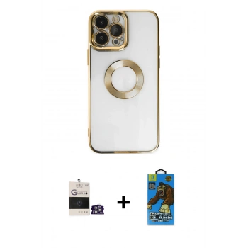 MARSİLYAN™- iPhone 14 Pro Max Kılıf Pusula Form - Siyah 18D Cam Ekran Koruyucu + Bilvis Titan Kamera Lens - GS