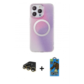 MARSİLYAN™- iPhone 14 Pro Max Kılıf Pusula Form - Siyah 18D Cam Ekran Koruyucu + Raze Metal Kamera Lens - GD