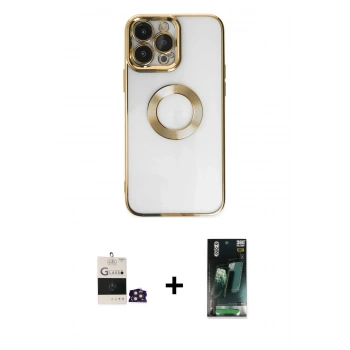 MARSİLYAN™- iPhone 14 Pro Max Kılıf Pusula Form - Siyah 360 Mat Full Body Arka Koruyucu + Bilvis Titan Kamera Lens - GD