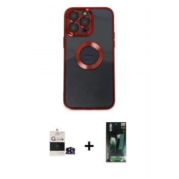 MARSİLYAN™- iPhone 14 Pro Max Kılıf Pusula Form - Siyah 360 Mat Full Body Arka Koruyucu + Bilvis Titan Kamera Lens - SH