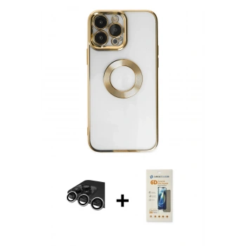 MARSİLYAN™- iPhone 14 Pro Max Kılıf Pusula Form - Siyah 6D Mat Seramik Hayalet Nano Ekran Koruyucu + Raze Metal Kamera Lens - GS