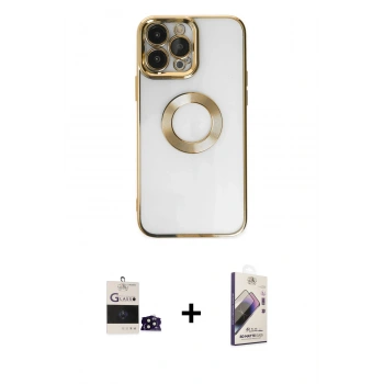 MARSİLYAN™- iPhone 14 Pro Max Kılıf Pusula Form - Siyah Bilvis 3D Mat Cam Ekran Koruyucu + Bilvis Titan Kamera Lens - SH