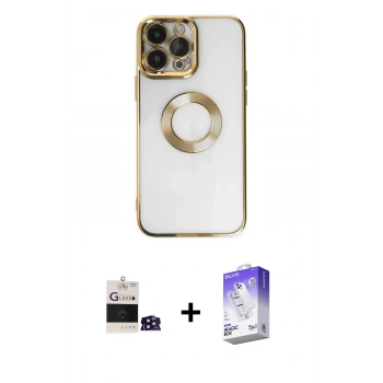 MARSİLYAN™- iPhone 14 Pro Max Kılıf Pusula Form - Siyah Bilvis 5in1 3D Magic Cam Ekran Koruyucu + Bilvis Titan Kamera Lens - DNMR