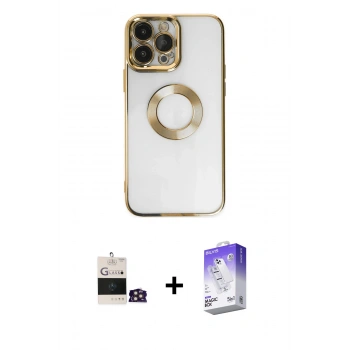 MARSİLYAN™- iPhone 14 Pro Max Kılıf Pusula Form - Siyah Bilvis 5in1 3D Magic Cam Ekran Koruyucu + Bilvis Titan Kamera Lens - GD