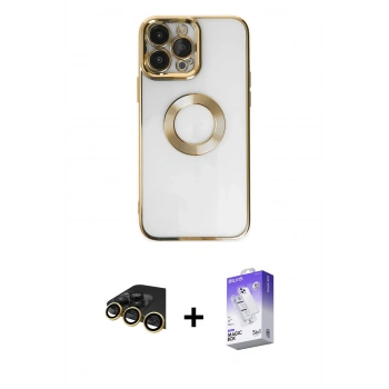 MARSİLYAN™- iPhone 14 Pro Max Kılıf Pusula Form - Siyah Bilvis 5in1 3D Magic Cam Ekran Koruyucu + Raze Metal Kamera Lens - GD