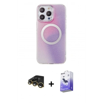 MARSİLYAN™- iPhone 14 Pro Max Kılıf Pusula Form - Siyah Bilvis 5in1 5D Magic Hayalet Cam Ekran Koruyucu + Raze Metal Kamera Lens - GD